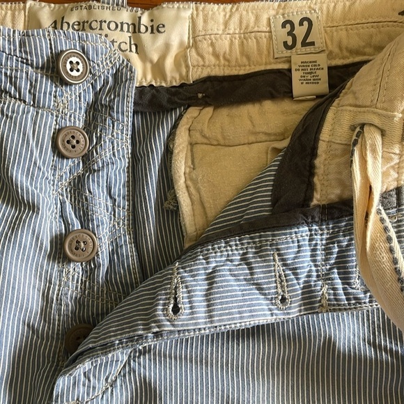 Abercrombie & Fitch Sz 32 button up engineer striped blue/white cotton shorts - Picture 2 of 9